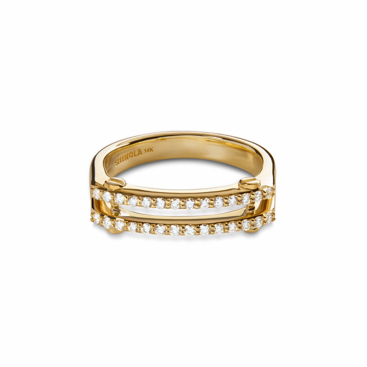 Shinola Diamond Pave Rivet Double Row Ring - Yellow Gold