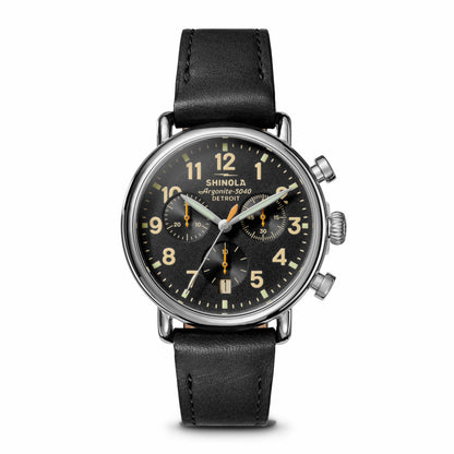 Shinola Runwell Chronograph Watch - Black Leather Strap