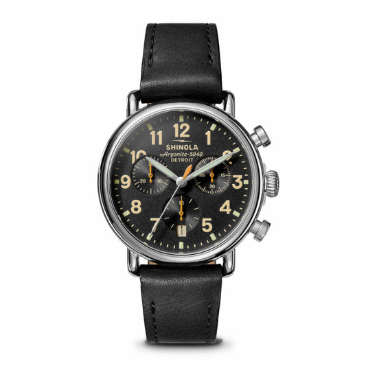 Shinola Runwell Chronograph Watch - Black Leather Strap