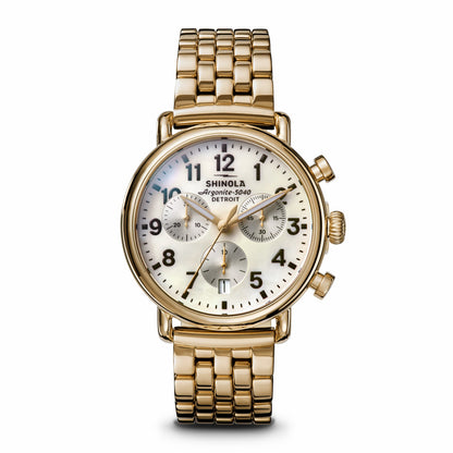 Shinola Runwell Chronograph Watch - MOP Gold Bracelet