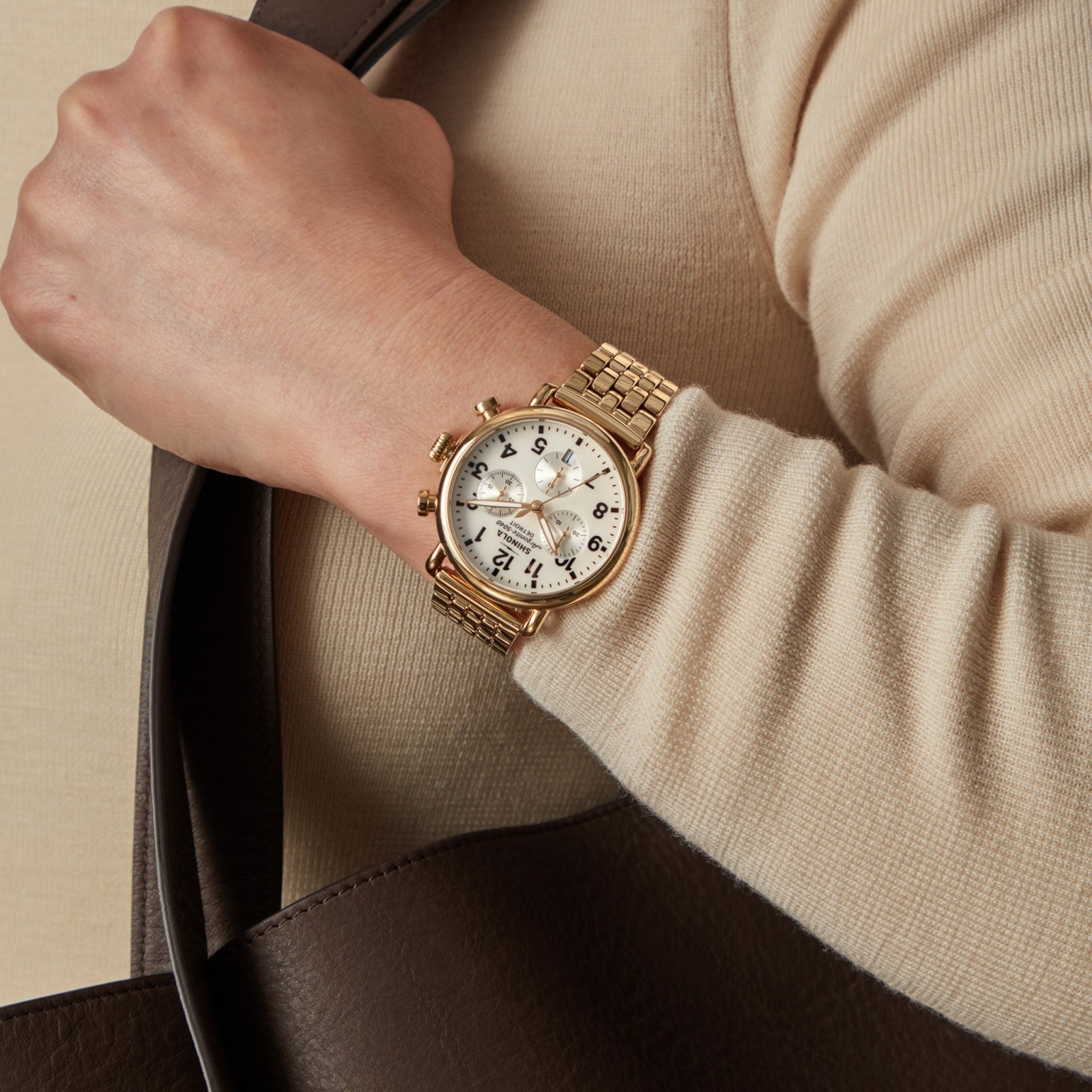 Shinola Runwell Chronograph Watch - MOP Gold Bracelet