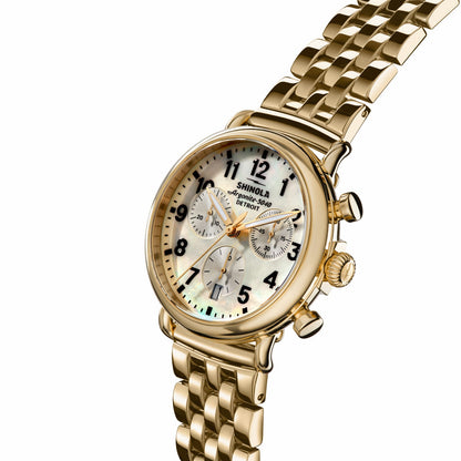 Shinola Runwell Chronograph Watch - MOP Gold Bracelet