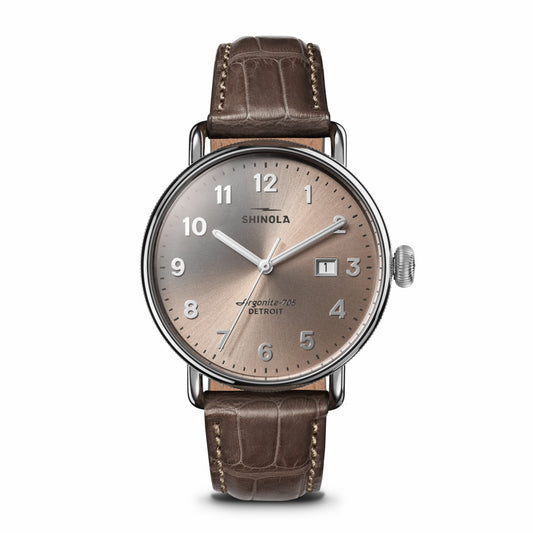 Shinola Canfield Watch - Gray Brown Alligator Strap