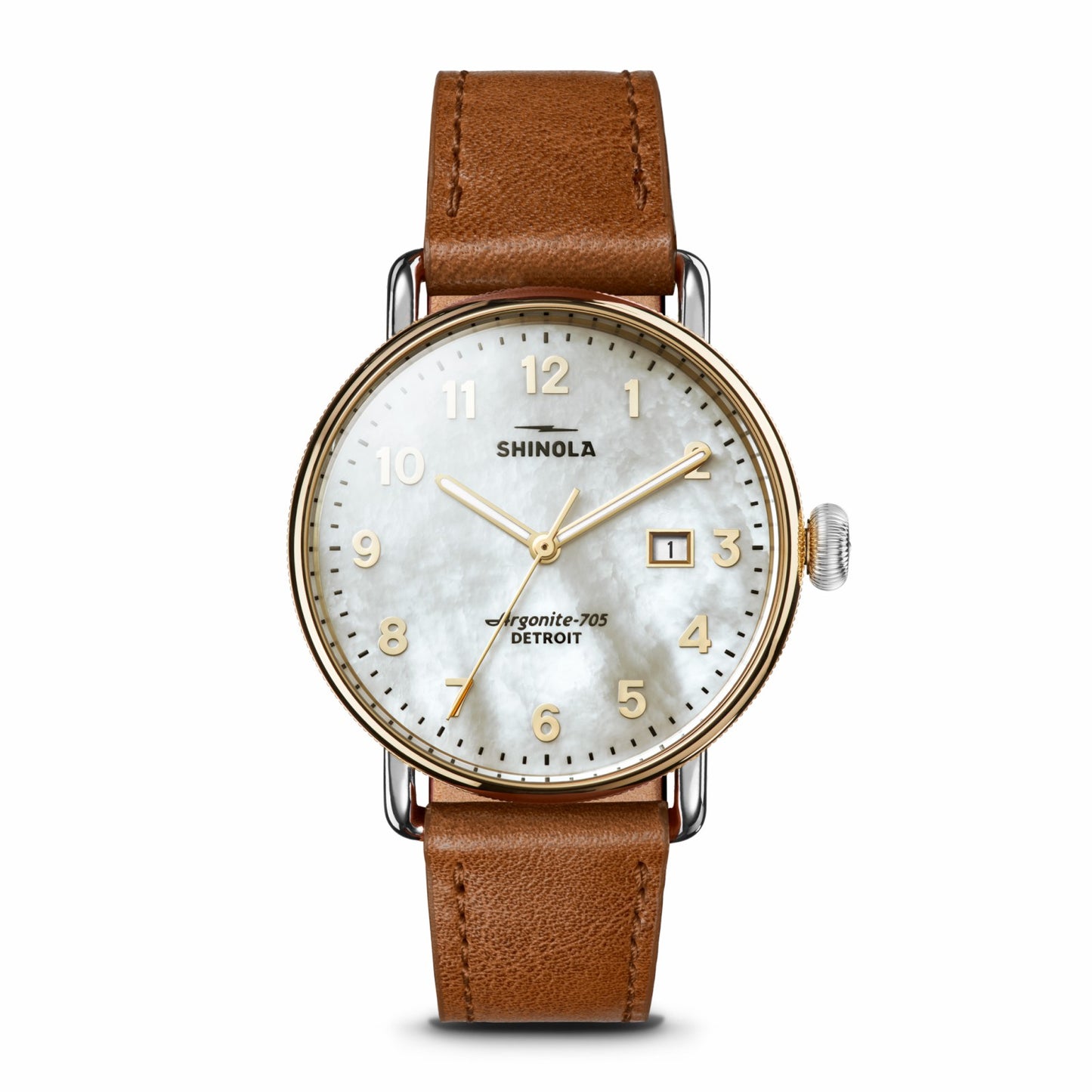 Shinola Canfield Watch - MOP Tan Leather Strap