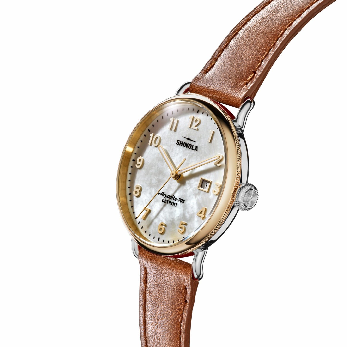 Shinola Canfield Watch - MOP Tan Leather Strap