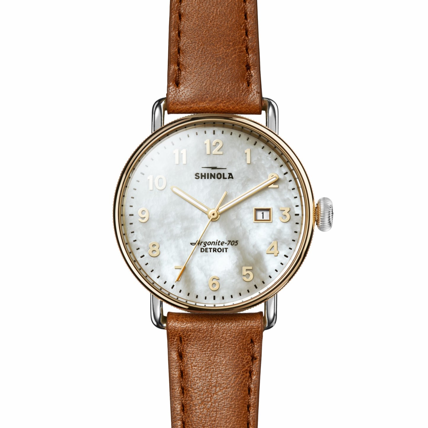 Shinola Canfield Watch - MOP Tan Leather Strap