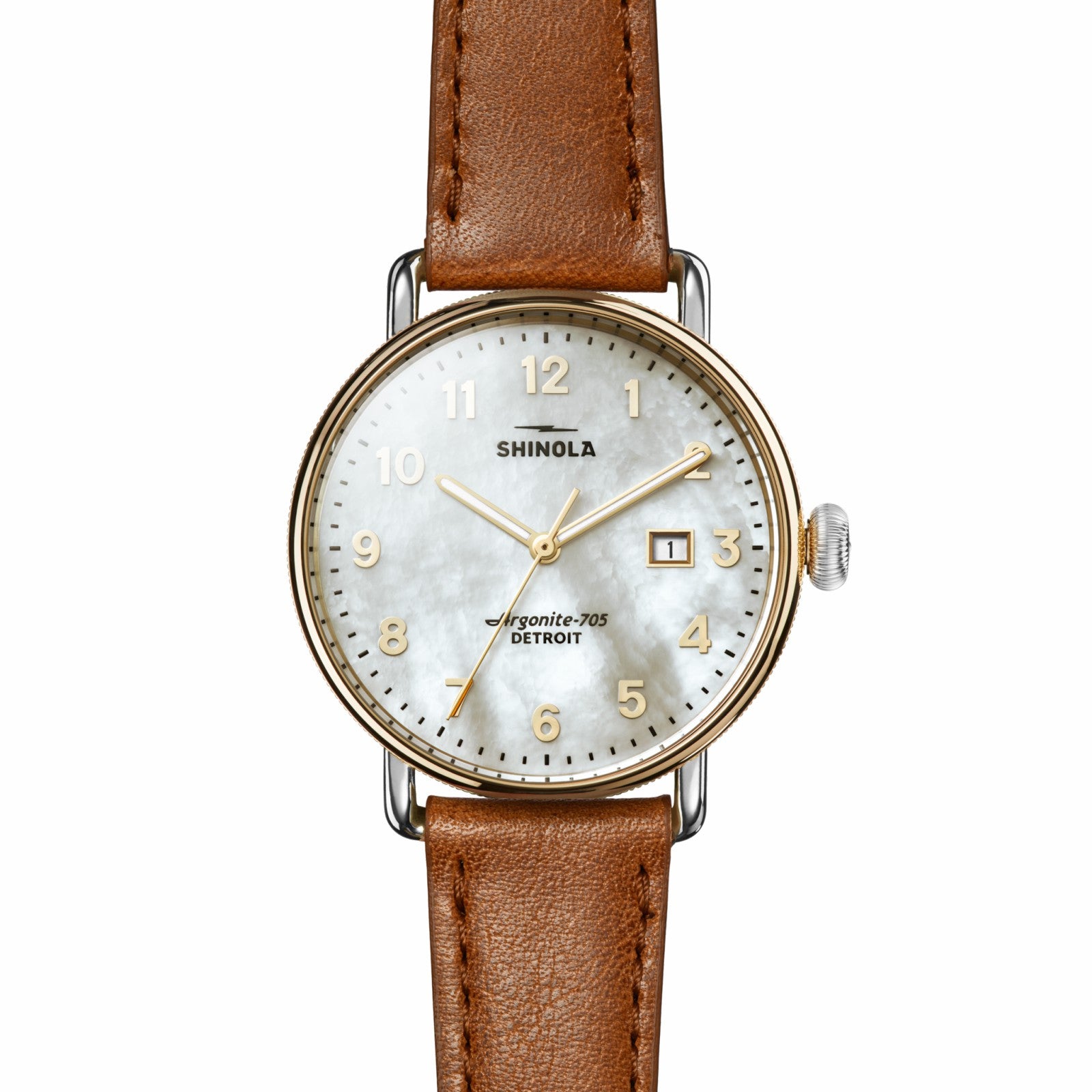 Shinola Canfield Watch - MOP Tan Leather Strap