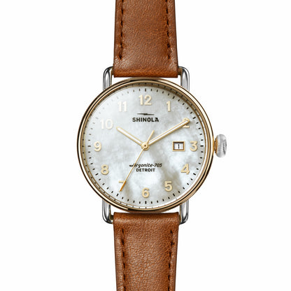 Shinola Canfield Watch - MOP Tan Leather Strap