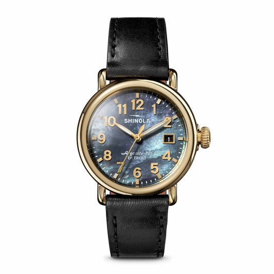 Shinola Runwell Watch - MOP Black Leather Strap
