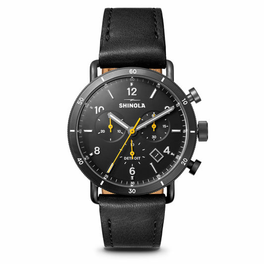 Shinola Canfield Sport Chronograph Watch - Black Leather Strap