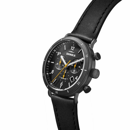 Shinola Canfield Sport Chronograph Watch - Black Leather Strap
