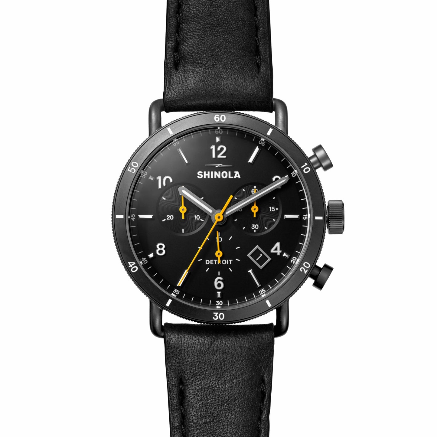 Shinola Canfield Sport Chronograph Watch - Black Leather Strap