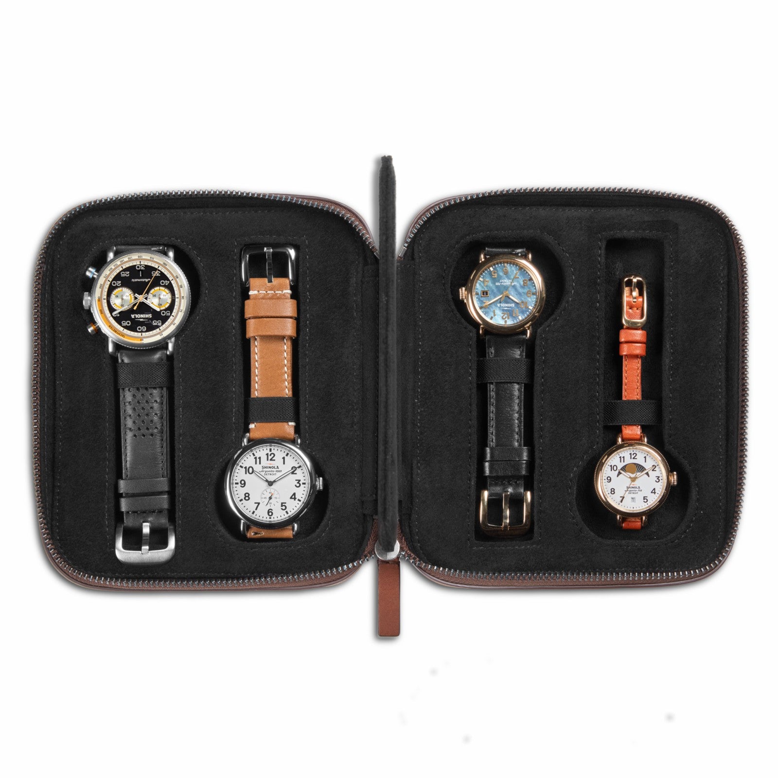 Shinola Four Watch Travel Case - Medium Brown
