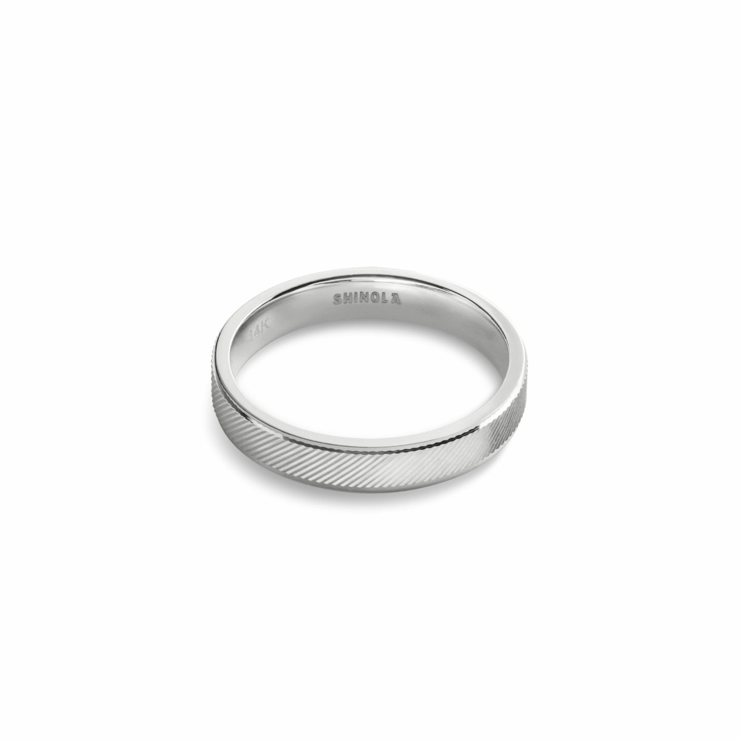 Shinola 4mm Diagonal Textured White Gold Band