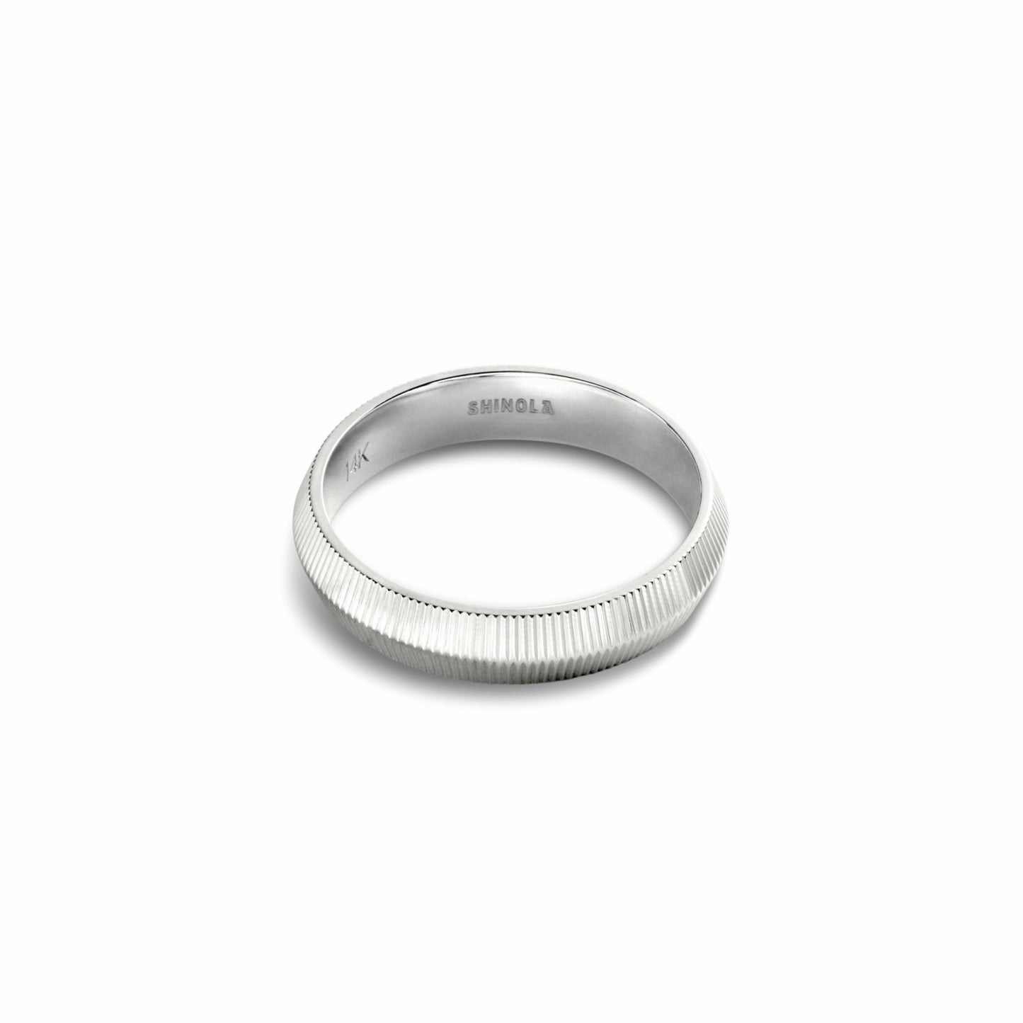 Shinola 4mm Textured Beveled White Gold Band