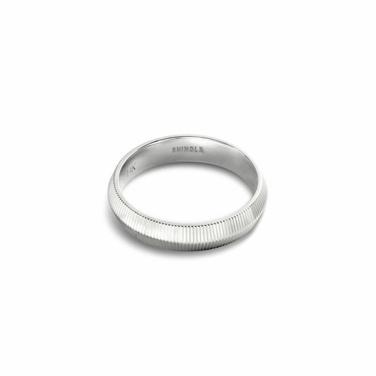 Shinola 4mm Textured Beveled White Gold Band
