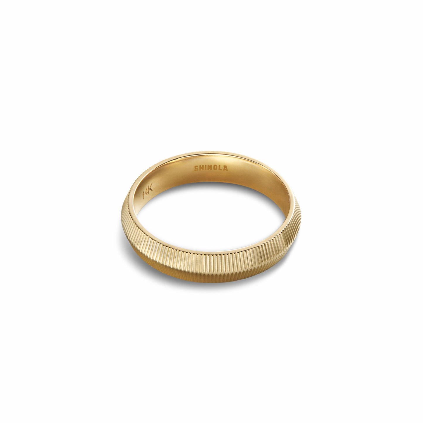 Shinola 4mm Textured Beveled Yellow Gold Band