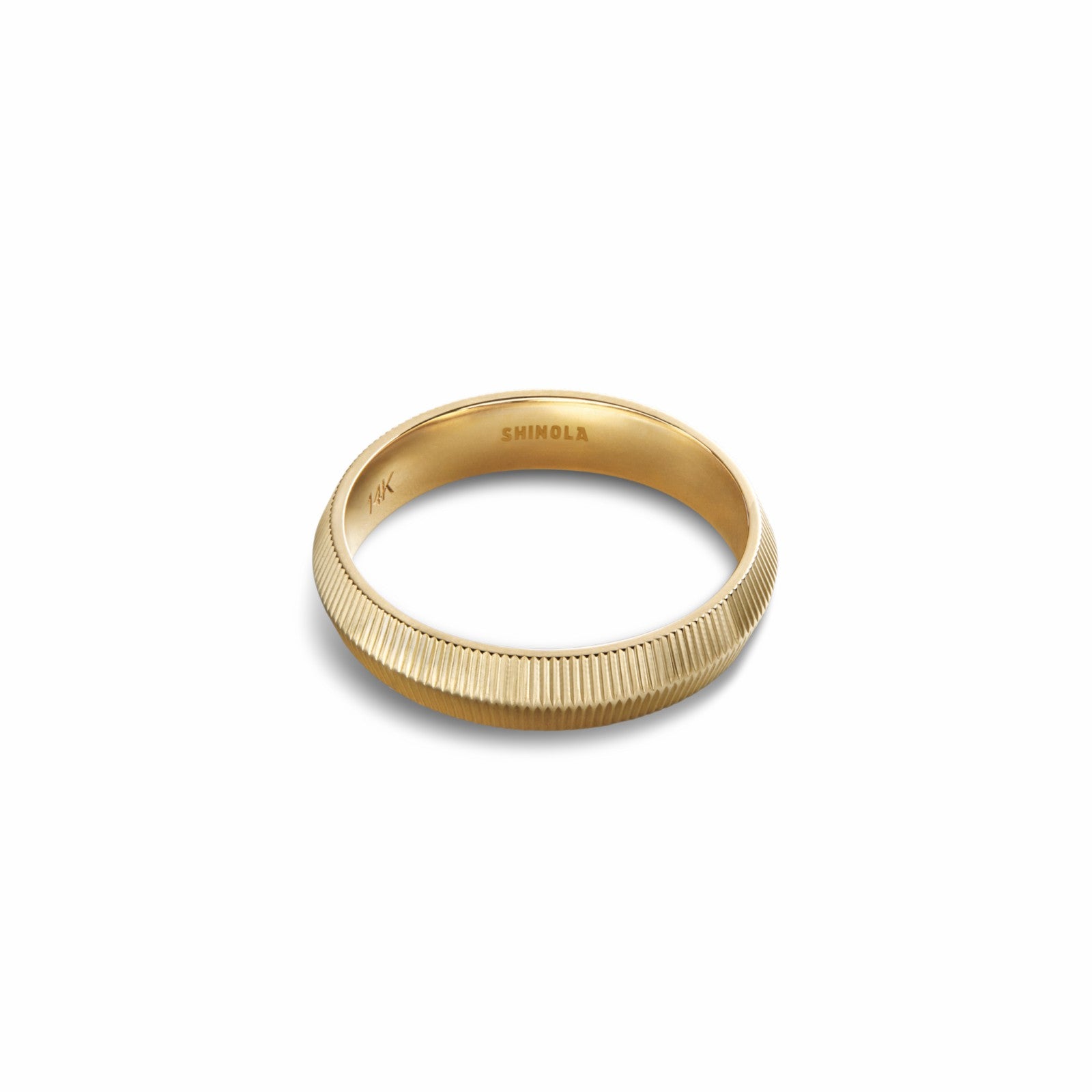Shinola 4mm Textured Beveled Yellow Gold Band