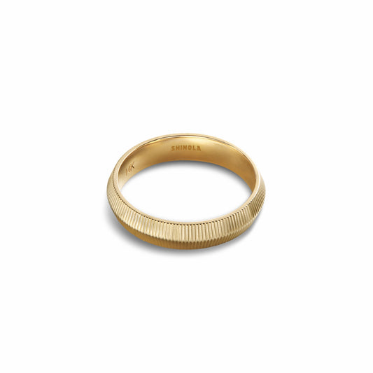 Shinola 4mm Textured Beveled Yellow Gold Band