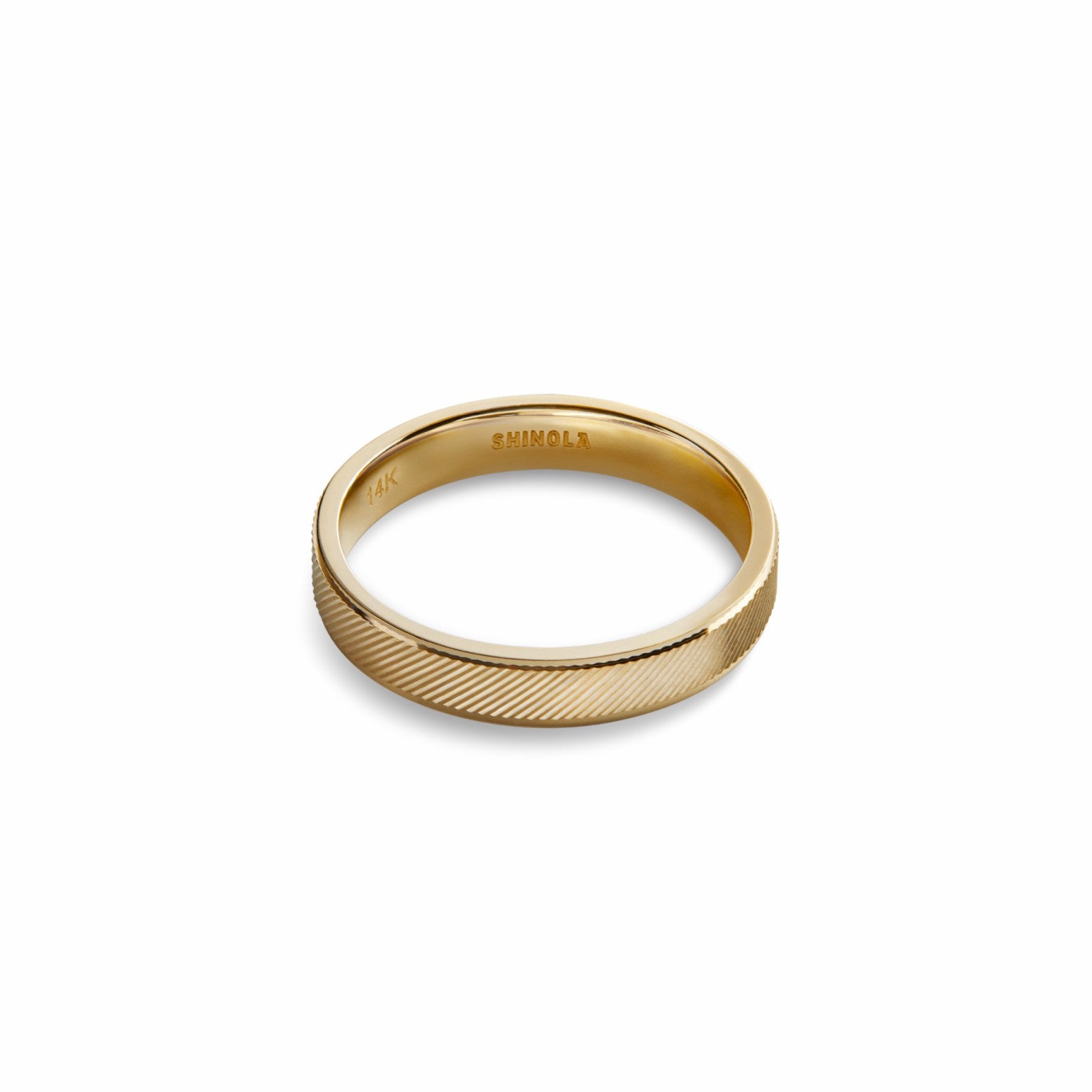 Shinola 4mm Diagonal Textured Yellow Gold Band