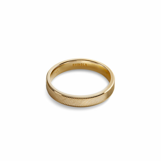 Shinola 4mm Diagonal Textured Yellow Gold Band