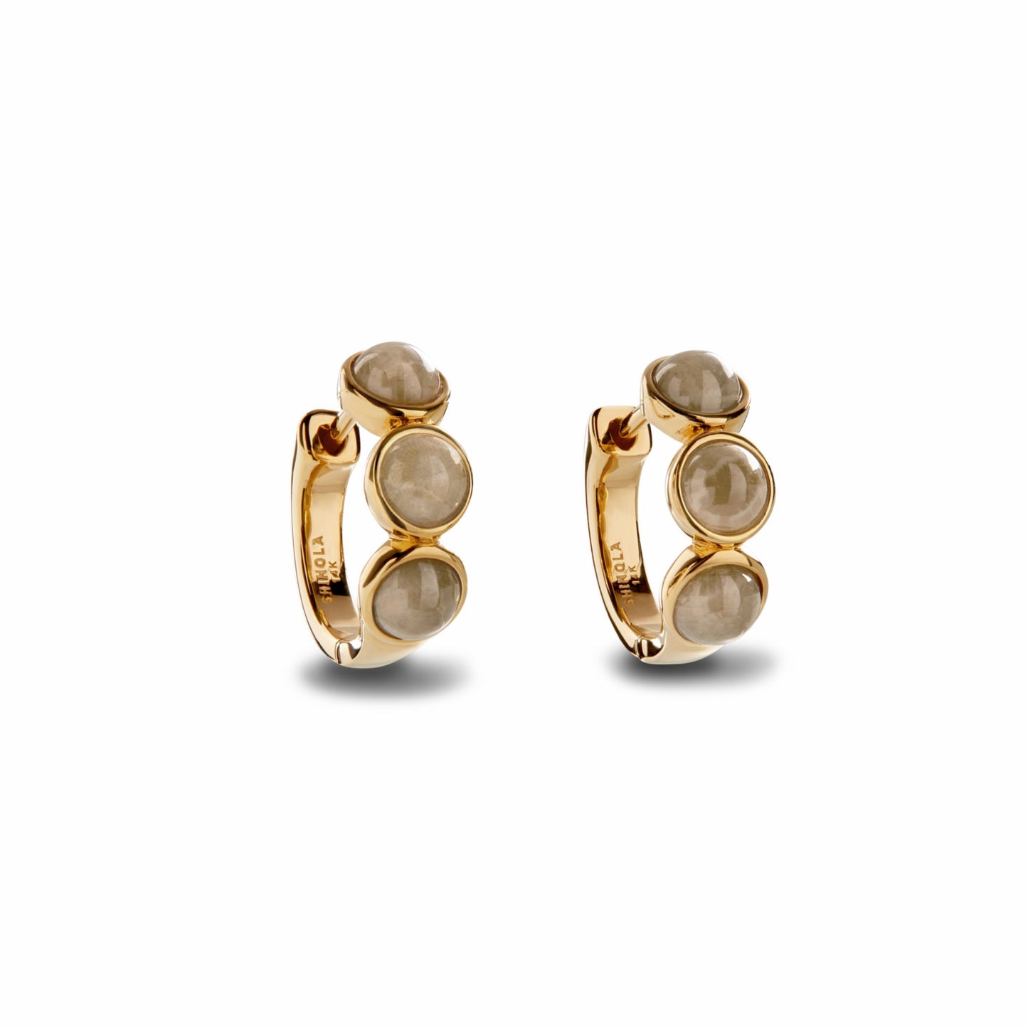 Shinola 3 Bead Petoskey Huggie Earrings