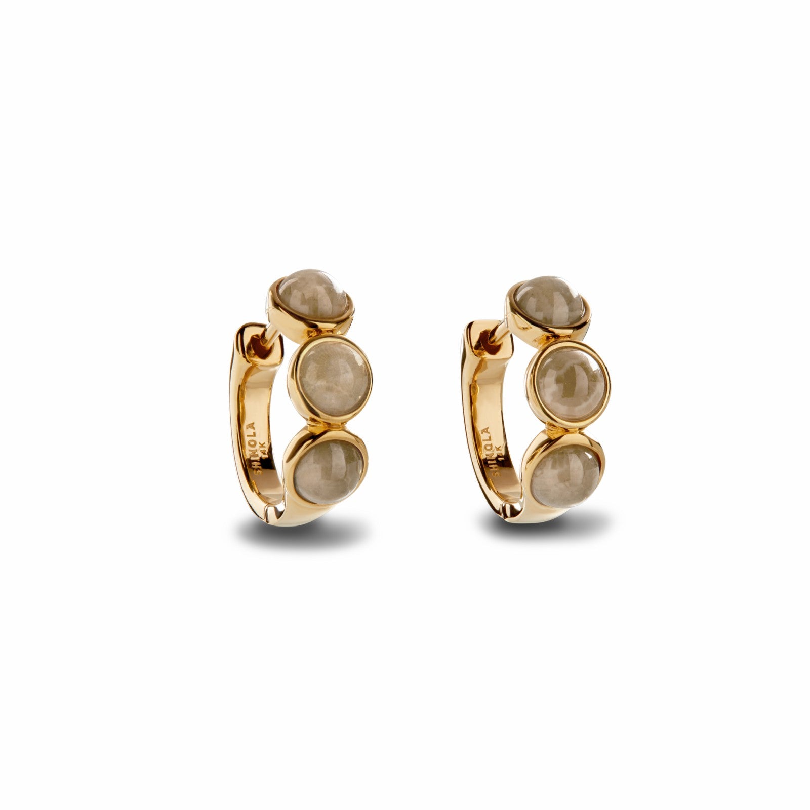 Shinola 3 Bead Petoskey Huggie Earrings