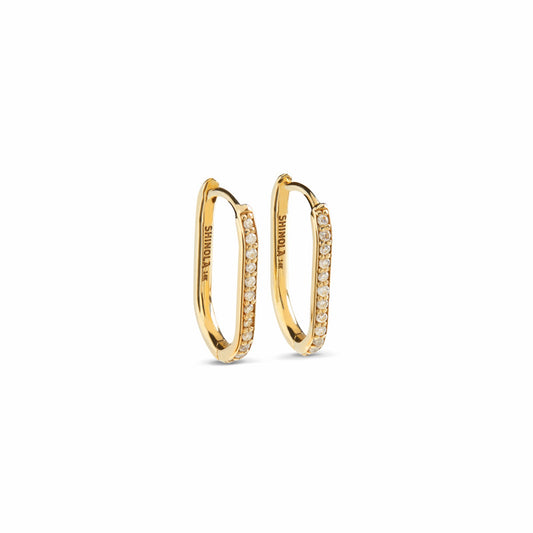 Shinola Diamond Oval Charm Hoop - Yellow Gold