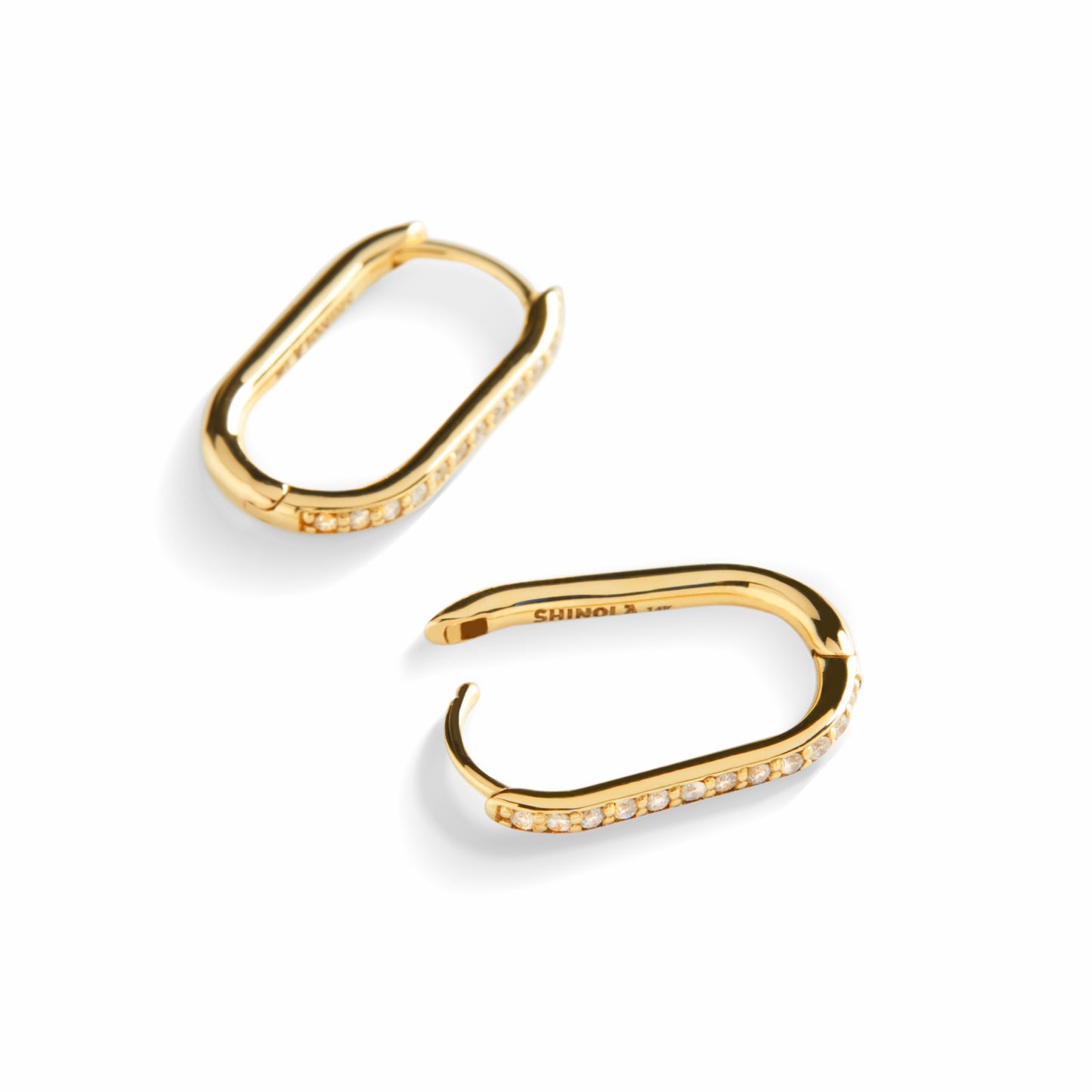Shinola Diamond Oval Charm Hoop - Yellow Gold