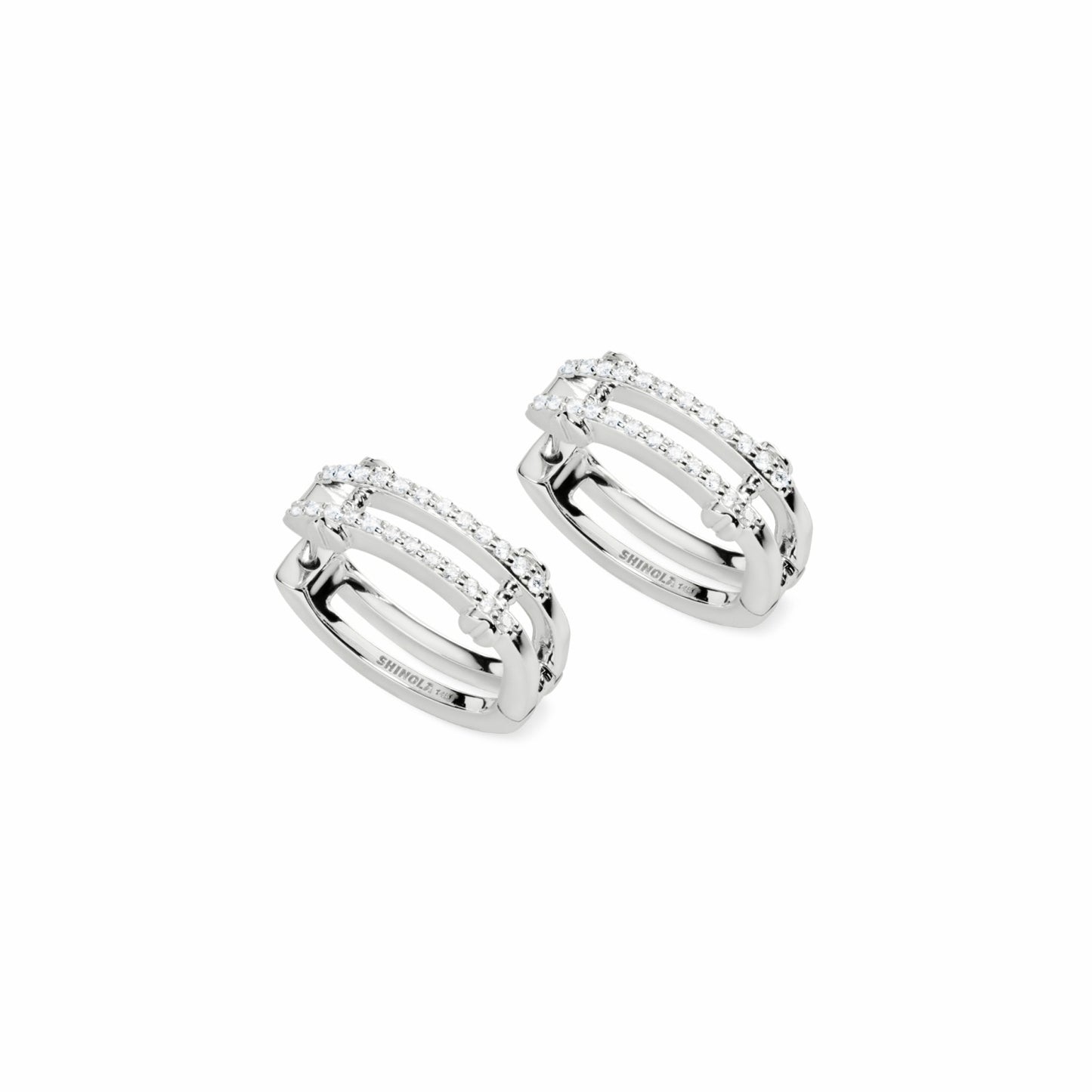 Shinola Diamond Pave Rivet Double Row Hoop Earrings | Shinola