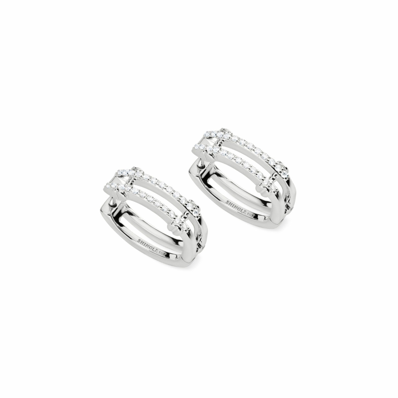 Shinola Diamond Pave Rivet Double Row Hoop Earrings | Shinola