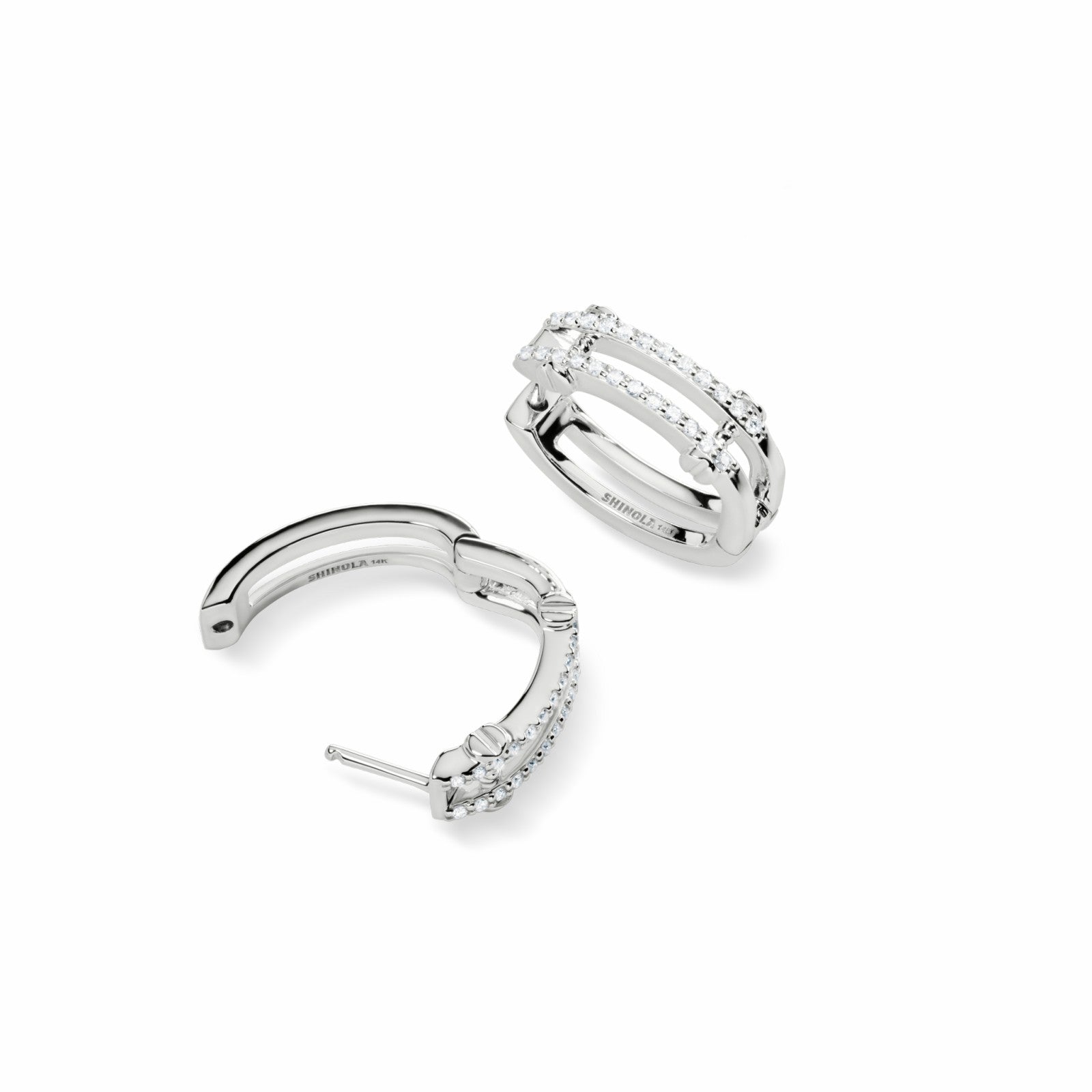 Shinola Diamond Pave Rivet Double Row Hoop Earrings | Shinola