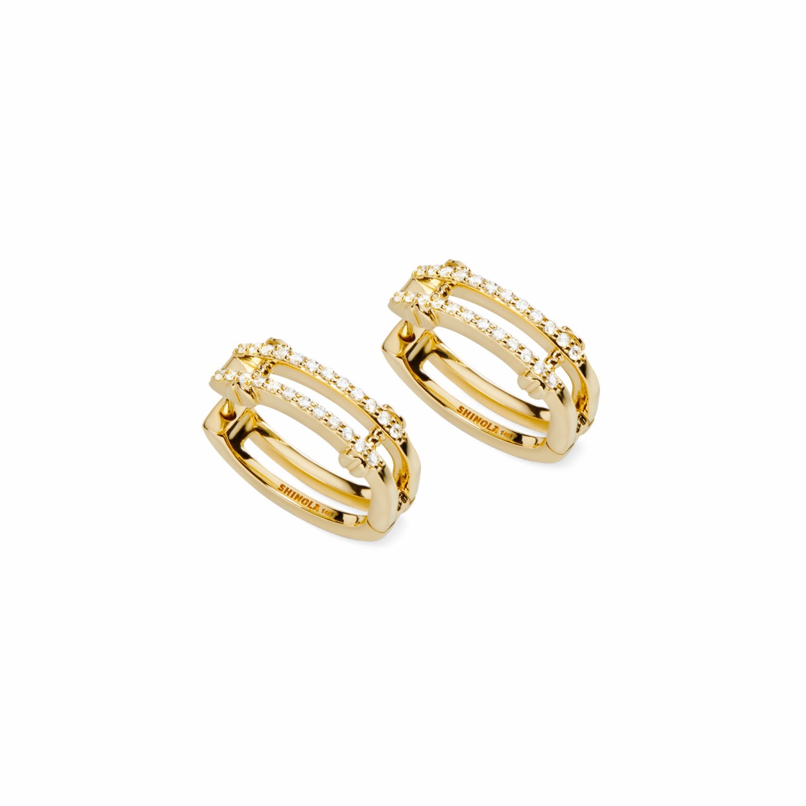Shinola Diamond Pave Rivet Double Row Hoop Earrings | Shinola