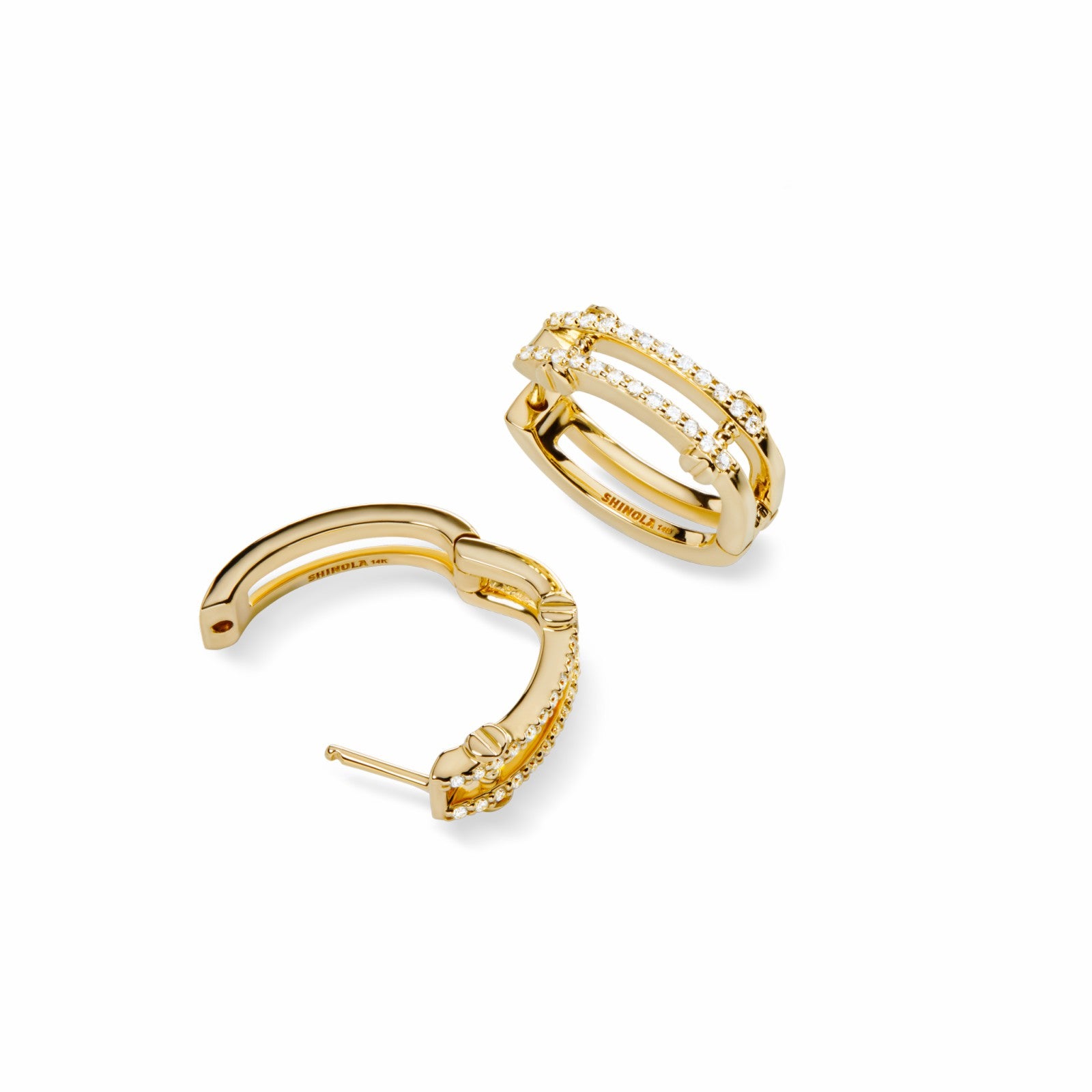 Shinola Diamond Pave Rivet Double Row Hoop Earrings | Shinola