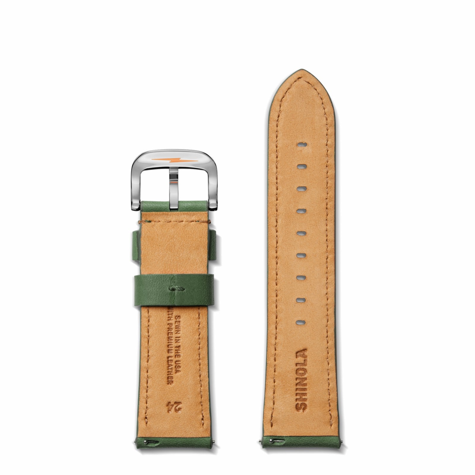 Shinola 24mm Green Leather Watch Strap - Green