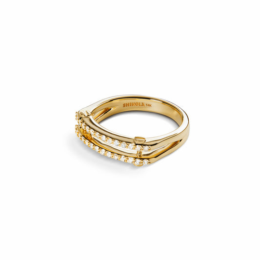 Shinola Diamond Pave Rivet Double Row Ring - Yellow Gold