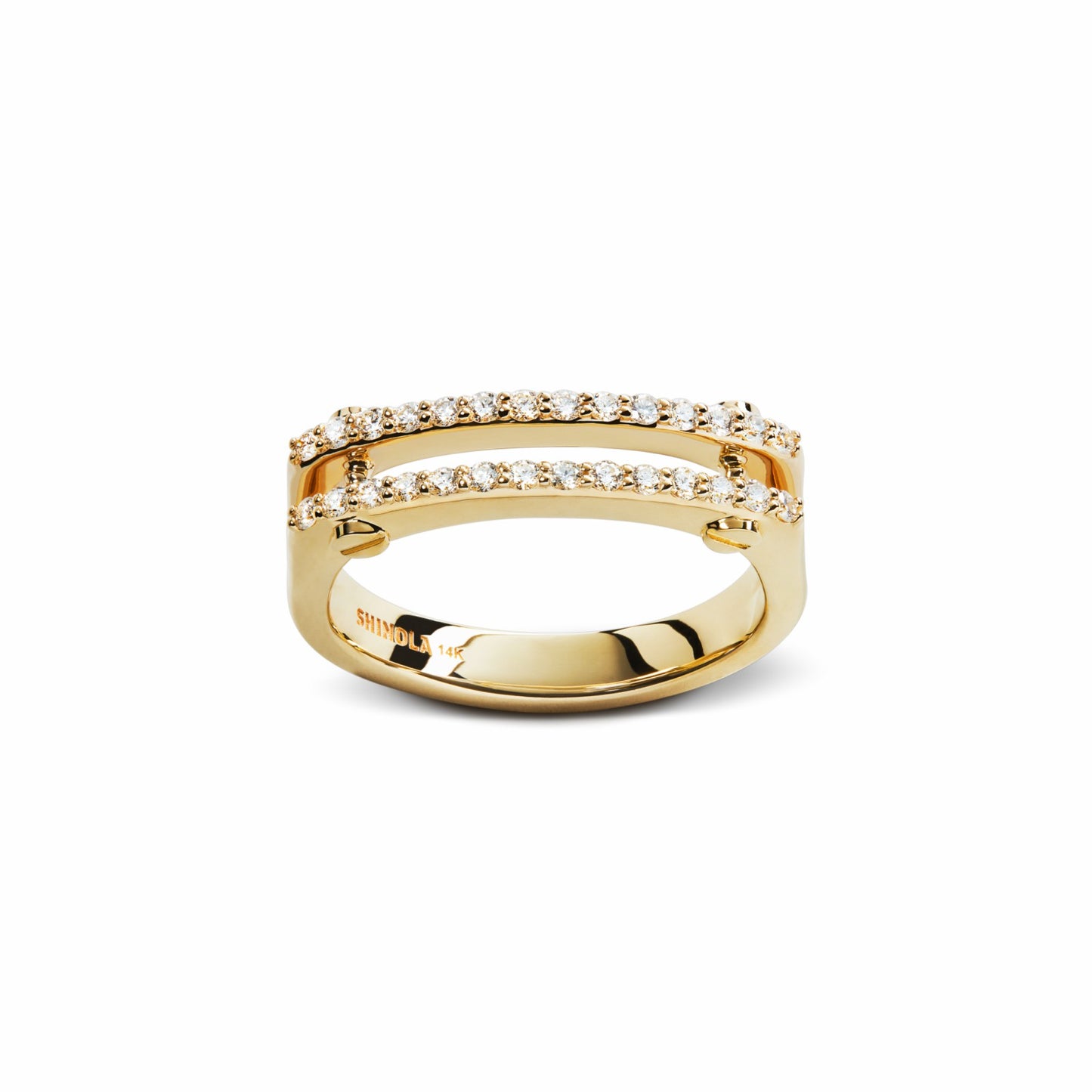 Shinola Diamond Pave Rivet Double Row Ring - Yellow Gold