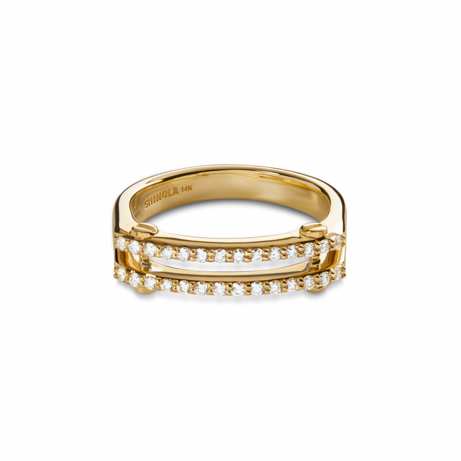 Shinola Diamond Pave Rivet Double Row Ring - Yellow Gold