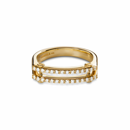 Shinola Diamond Pave Rivet Double Row Ring - Yellow Gold